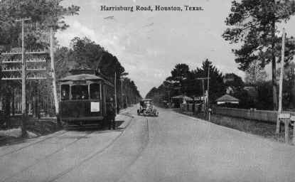 "The Harrisburg line was opened to streetcar traffic in 1908, and this postcard view was made not long after.  The car is a double-truck semiconvertible design, the mainstay of the fleet during this period." - Courtesy, Steve Baron. 