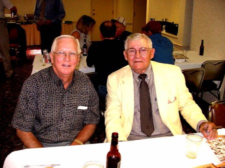 Bud Thomas (L) & a Former Browns Bat Boy (Name Unknown) Renew Old Acquaintance in 2003.
