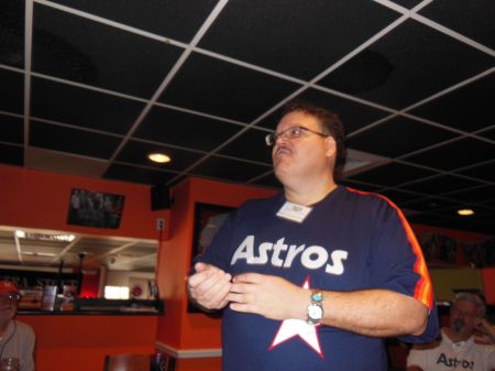 Matt Rejmaniak makes a strong point in his talk to the group. Matt also brought a seat from old Tiger Stadium in Detroit that he owns to show everyone.