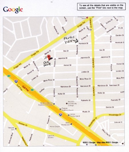 This map provides a little help showing the location of Pecan  Park relative to the I-45 South Gulf Freeway. 