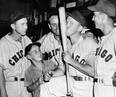 July 18, 1948: Pat Seerey of the Chicago White Sox celebrates his 4 home run game against the Philadelphia A's at Shibe Park in Philadelphia. The Sox also won, 12-11.
