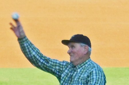 For his first pitch, Larry Miggins chose to unleash his two-fingered parabolic glider fork ball. The ball split the outside black rubber line in what could have been a nearly unhittable strike. 