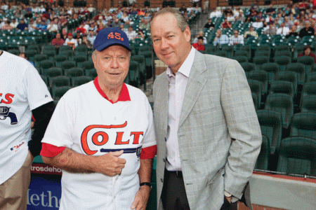 Former Colt .45 Carl Warwick and Houston Astros owner Jim Crane, 2013,