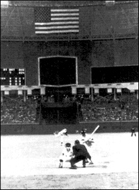 6th inning: Mantle waits on pitch from Farrell that will be the first in Dome history.