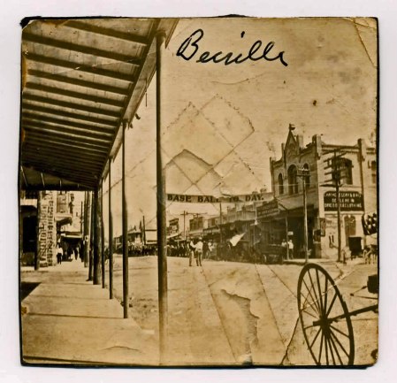 Grandfather took this picture from the front door of The Bee, also looking N across the street to the "Base Ball To Day" banner that straddles Washington. Dste of the photo is now thought to be 1910, Beevillle's first year in professional baseball.
