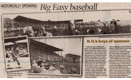 Pelican Stadium in New Orleans with an insert shot of the great Mel Ott.