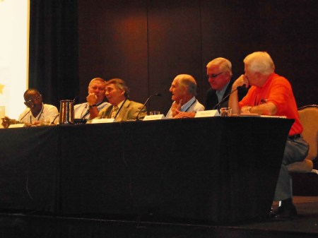 The SABR Houston Colt .45s Panel included, left to right: Jimmy Wynn, Carl Warwick, Hal Smith, Bob Aspromonte, and moderator Greg Lucas.