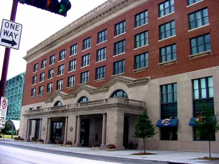 The Union Station entry to Minute Maid park on east side of Crawford at the corner where Texas Avenue intersects.