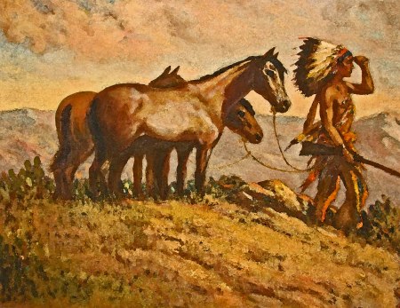 Searching for the Houston Apaches! (Personified here by an oil canvas that a cousin, Myrtle Hunt, painted back in the 1930s.)