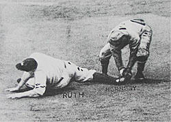 Hornsby tags out Ruth on attempted steal to end 1926 World Series.