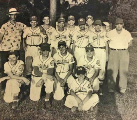 All Saints Little League Team ~ Houston, TX, 1950 ~ Patrick Lopez, 2 players to the left in your view of the coach in the white shirt.