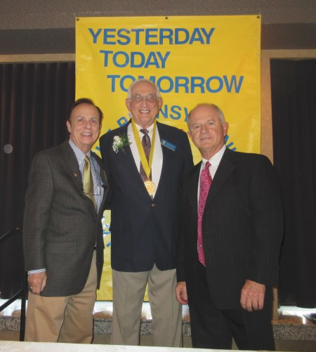 Pictured are (left to right) Steve Russell, Mid Mon Valley chapter general chairman, Necciai, and Dr. Steve George, president of the Pennsylvania Sports Hall of Fame. PHOTO COMPLIMENTS OF RON PAGLIA