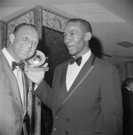 Photo of Stan Musial and Ernie Banks at NY Awards Dinner on 2/02/69 that was sent to writer friend Ron Paglia by Steve Russell, Executive Director of the Mid Mon Valley All Sports Hall of Fame in Donora, PA and then wired to The Pecan Park Eagle..
