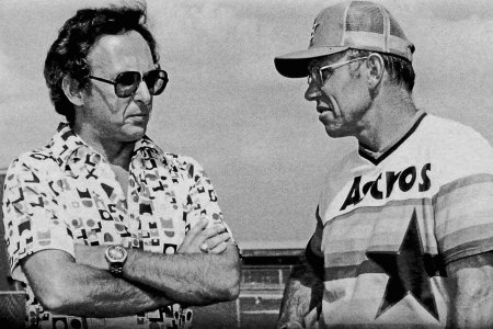 BILL VIRDON, SHOWN HERE WITH THEN  ASTROS PRESIDENT TAL SMITH, IS STILL THE GAMES-WON LEADER IN FRANCHISE HISTORY.