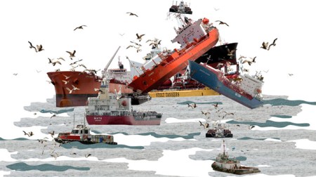 The object of "Texas Chicken" in the Houston Ship Channel apparently is to create a brief water wall between two large ingoing and outgoing ships that otherwise could not pass each other.