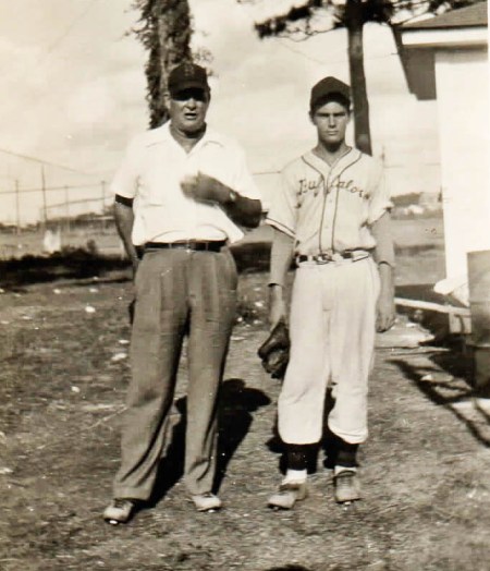 COACH WATTY WATKINS  AND MIKE MULVIHIL, AGE 13 1951 - THE KID WHO PITCHED BP FOR THE HOUSTON BUFFS ~