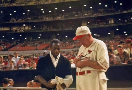 FAST FORWARD FROM 1937 TO 1968 ~ An older DIZZY DEAN  signs n autograph for 26 year old JIMMY WYNN of the Astros. Wish Jimmy Happy Birthday! He turned 73 today, March 12, 2015!