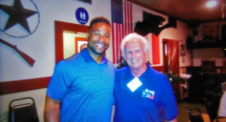 Former Astro outfielder Charlton Jimerson and former Astro President Tal Smith shared a happy reunion at the Spaghetti Western June 22, 2015 meeting of SABR in Houston.