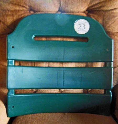THE BACK SUPPORT PANEL OF A SEAT FROM OLD YANKEE STADIUM. A GIFT FROM JIMMY WYNN WITH THE #23 HE GAVE ME LONG AGO WHEN WE WERE WORKING ON HIS BIO 