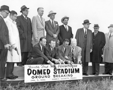 January 3, 1962, Harris County and Astros Officials fire guns into ground to ceremonially begin the new domed stadium, but also to unknowingly confirm the presence of the Curse of the Gun Smoke Ghost!