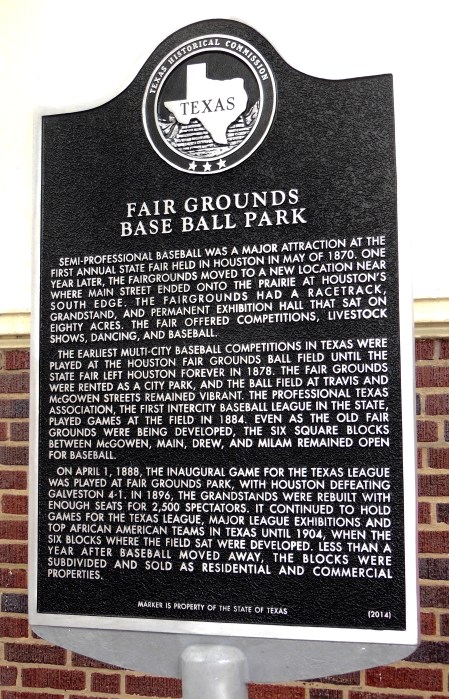 Fair Grounds Park Milam at McGowen Houston Texas 1st Local Home of Professional Baseball 1888-1904