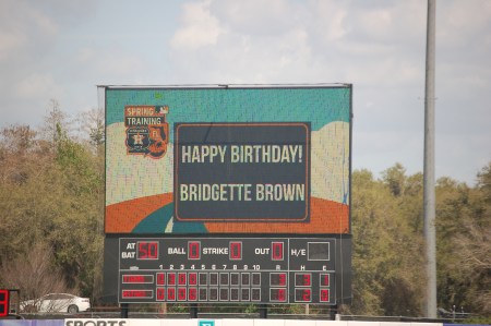 A birthday surprise greeting for Susan Brown did hit the screen, but the Astros misspelled her name. - We think it may been the first recorded error in Astros History.