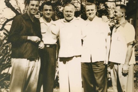 Hemingway and Guests (Jim Basso, 2nd from Left) Finca Viglia (Photo Used in Houston Baseball: The Early Years, 1861-1961)SABR Book of Houston Baseball History)