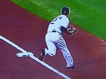 TOP OF 2ND: SAME PLAY. ALEX SECURES THE BALL AND FIRES TO 1ST FOR THE OUT.