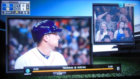 BOTTOM OF 4TH; ALEX STRIKES OUT WITH A MAN ON 1ST AND 2 OUTS TO RETIRE THE SIDE IN SPITE OF HIS FAMILY'S HEAD-SCRATCHING SUPERSTITION PRACTICE IN THE STANDS.