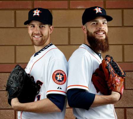 Colin McHugh and Dallas Keuchel say: "Hey Astros Fans! Don't you wish we could have pitched as well in 2016 as we both did in 2015? One of us even won the friggin’ 'Cy' last year, for goodness sakes!" 