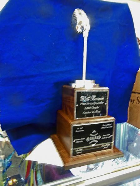 The Bill Brown Trophy ~ as it appeared at The Monarch Trophy shop that helped us design and create it.