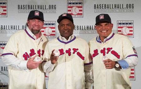 Hall of Fame Class of 2017 Jeff Bagwell, Tim Raines, and Ivan Rodriguez.