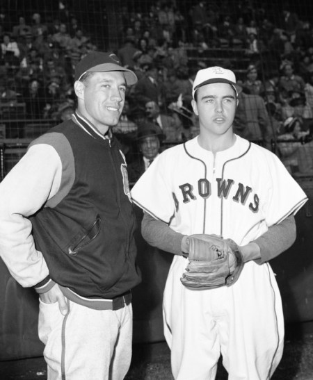 Bob Feller (left) and Ned Garver; Two of our favorite pitchers of all time Photo by Associated Press